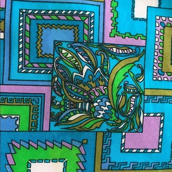 Vtg turquoise detailed design geometric scarf - Picture 5 of 7